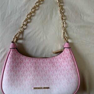 Michael Kors Pink Logo Crescent Shoulder Bag with Gold Chain